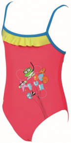 Arena AWT Rouche Kids Girl One Piece Fluo Red/Pix Blue/Soft Green Arena AWT Rouche Kids Girl One Piece Fluo Red/Pix Blue/Soft Green