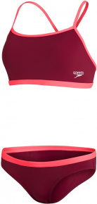 Dvoudílné plavky Speedo 2 Piece Tie-Back Top and Waistband Brief Oxblood/Siren Red
