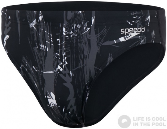 Pánské plavky Speedo Allover 7cm Brief Black/White/USA Charcoal