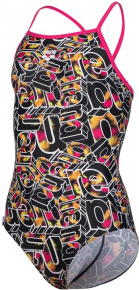 Dívčí plavky Arena Girls Swimsuit Lightdrop Back Allover Freak Rose/Black/Multi