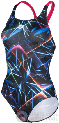 Dámské plavky Arena Women Swimsuit Swim Pro Back Allover Black/Multi/Freak Rose