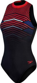 Dámské plavky Speedo Womens Printed Hydrasuit Black/Fed Red/Chroma Blue/White