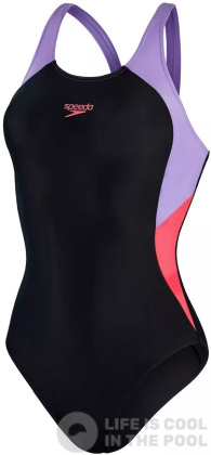Dámské plavky Speedo Colourblock Splice Muscleback Black/Miami Lilac/Rasberry Fill