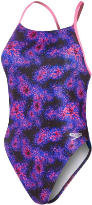 Dámské plavky Speedo Allover Digital Lattice Back Hyper Lights Black/Cobalt/Indigo Glow/Orchid