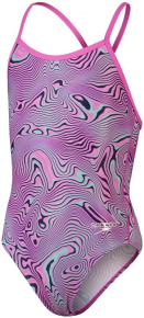 Dámské plavky Speedo Allover Digital Vback Neon Reefs Girl True Navy/Orchid/Green Glow