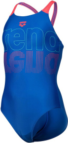 Dívčí plavky Arena Girls Swimsuit V Back Graphic Royal/Fluo Red