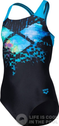 Dívčí plavky Arena Girls Multi Pixels Swim Pro Back Black/Turquoise