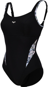 Dámské plavky Arena Bodylift Chiara Swimsuit Strap Back Panel C-Cup Black/Turquoise Multi