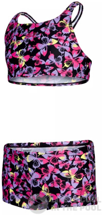 Dívčí plavky Speedo Printed Boyleg 2 Piece Girl Black/Rose/Miami Lilac