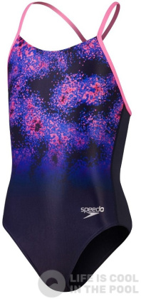 Dívčí plavky Speedo Placement Lane Line Back Girls Navy/Pink/Cobalt Pop