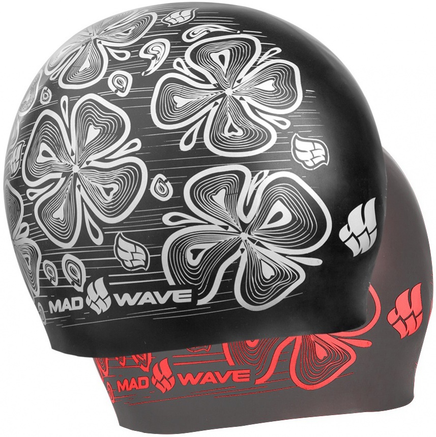 Mad wave reverse flora swim cap černo/červená