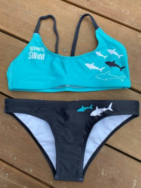Dámské plavky borntoswim sharks bikini black/turquoise xxl