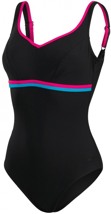 Speedo contourluxe solid shaping 1 piece black/electric pink/pool 40